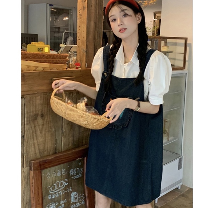 Váy yếm DENIM túi hoa tulip không tay chất jean mềm mại phong cách Hàn Quốc HITA22_STORE.