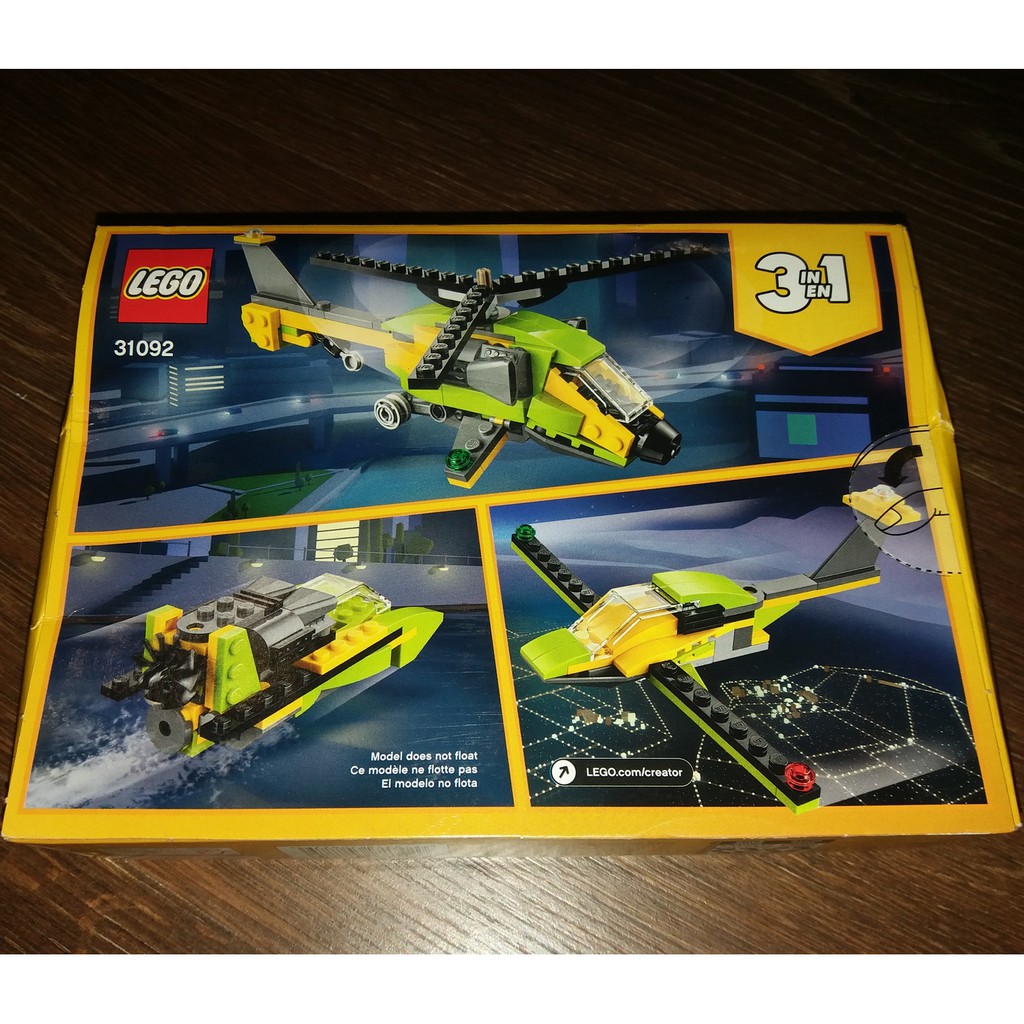 LEGO Creator 3in1 Helicopter Adventure 31092 3 trong 1 Trực thăng - máy bay thám hiểm - tàu siêu tốc