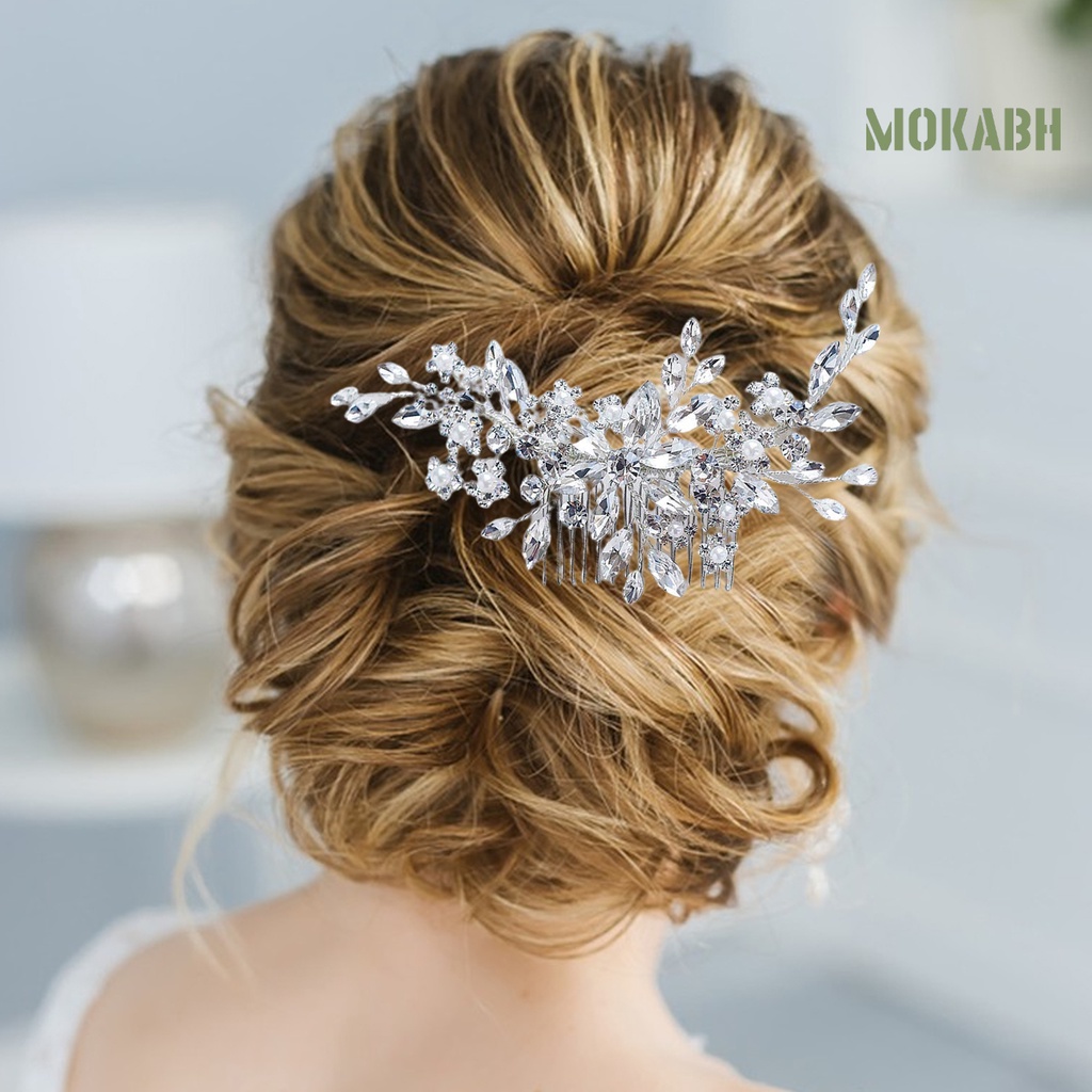 [Headpieces] Lược Cài Tóc Cô Dâu Hình Hoa Đính Đá Pha Lê Trang Trí Kiểu Công Sở Lãng Mạn