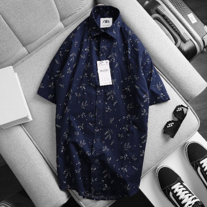 Áo sơ mi hoa nam ngắn tay cotton kate HỌA tiết hoa văn trẻ trung thoáng