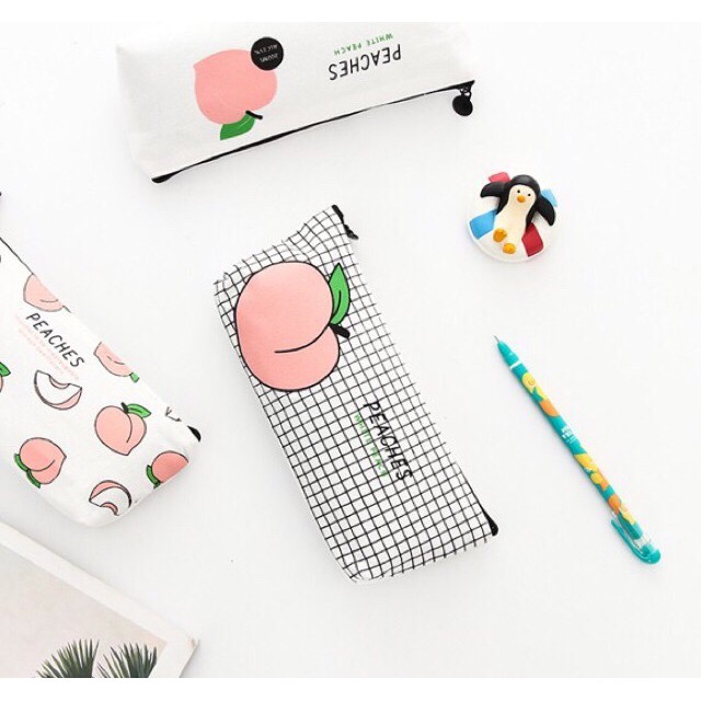 Bóp viết, túi bút học sinh trái đào, kích thước 20x8 cm, chất liệu vải Sakura Shop
