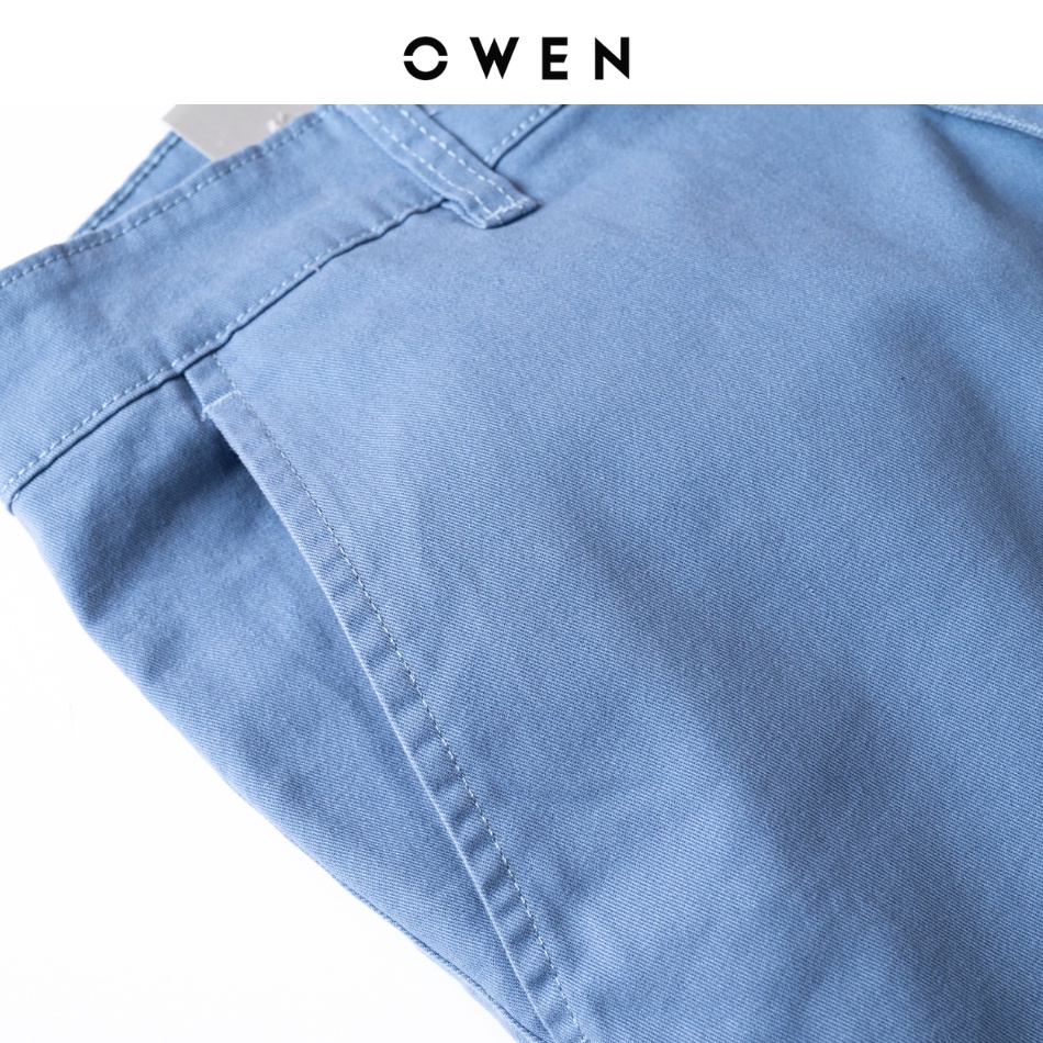 Quần short nam kaki OWEN màu xanh blue, chất vải cotton cao cấp, co giãn, trẻ trung, dáng slimfit năng động