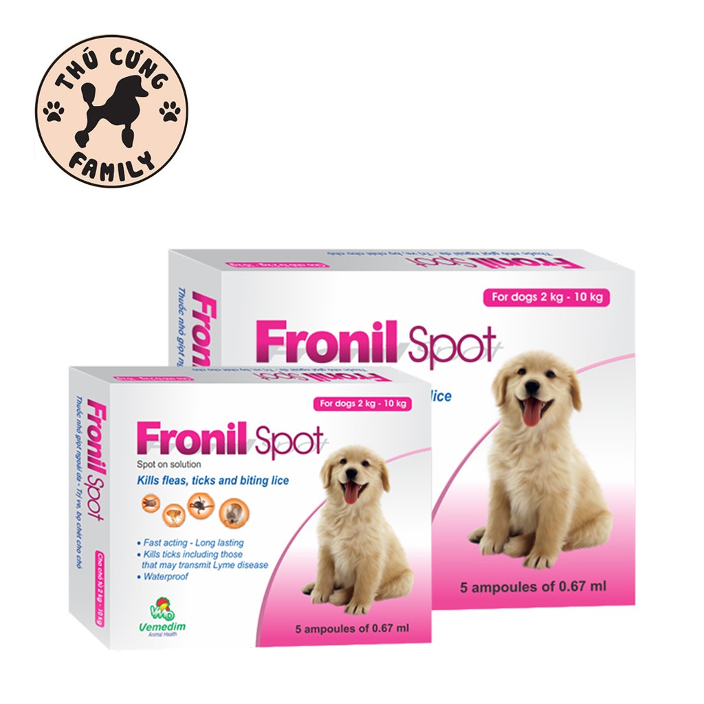 FRONIL SPOT Diệt Ve Rận Trên Chó Mèo Siêu Nhanh (5 Tép 0.67ml/Hộp)