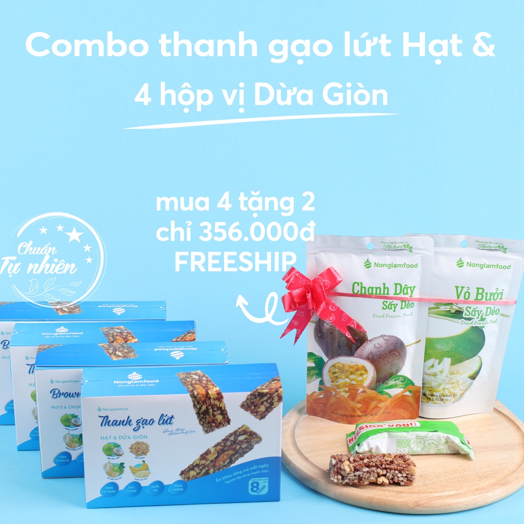 [MUA 4 TẶNG 2] Thanh gạo lứt Ngũ cốc Hạt và Dừa Giòn Nonglamfood hộp 8 thanh 136g| Hỗ trợ ăn kiêng giảm cân | Ăn chay