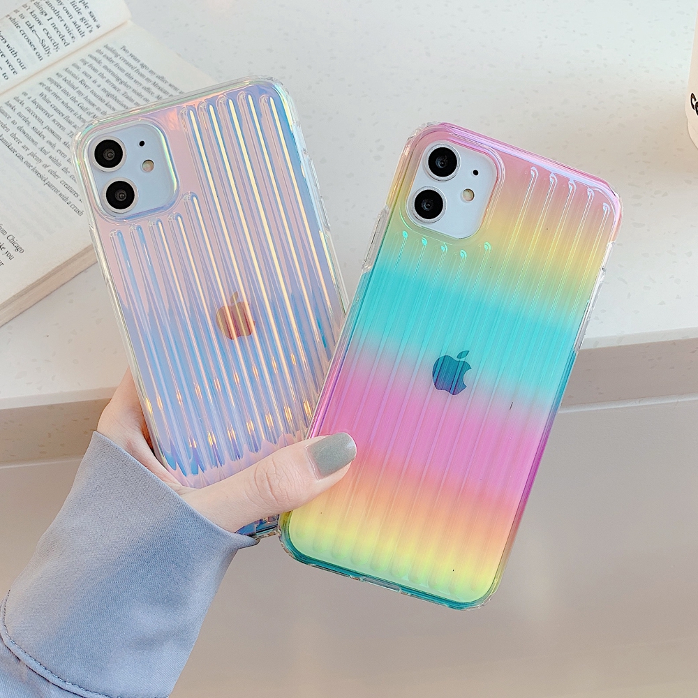 Ốp điện thoại dẻo kiểu va li màu gradient hồng/ xanh lá phối trắng độc đáo cho IPHONE 6 6S 7 8PLUS XS MAX XR 11 PRO MAX