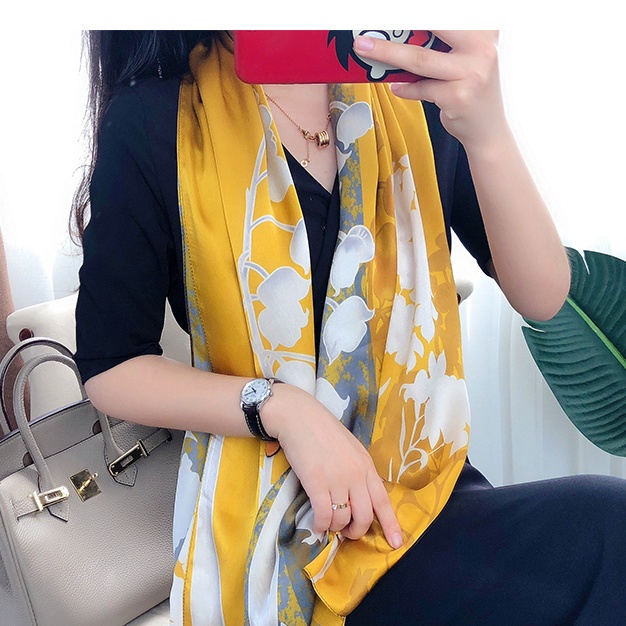 Khăn Choàng Lụa Satin Cao Cấp Chống Nắng In Họa Tiết Thời Trang Cho Nữ