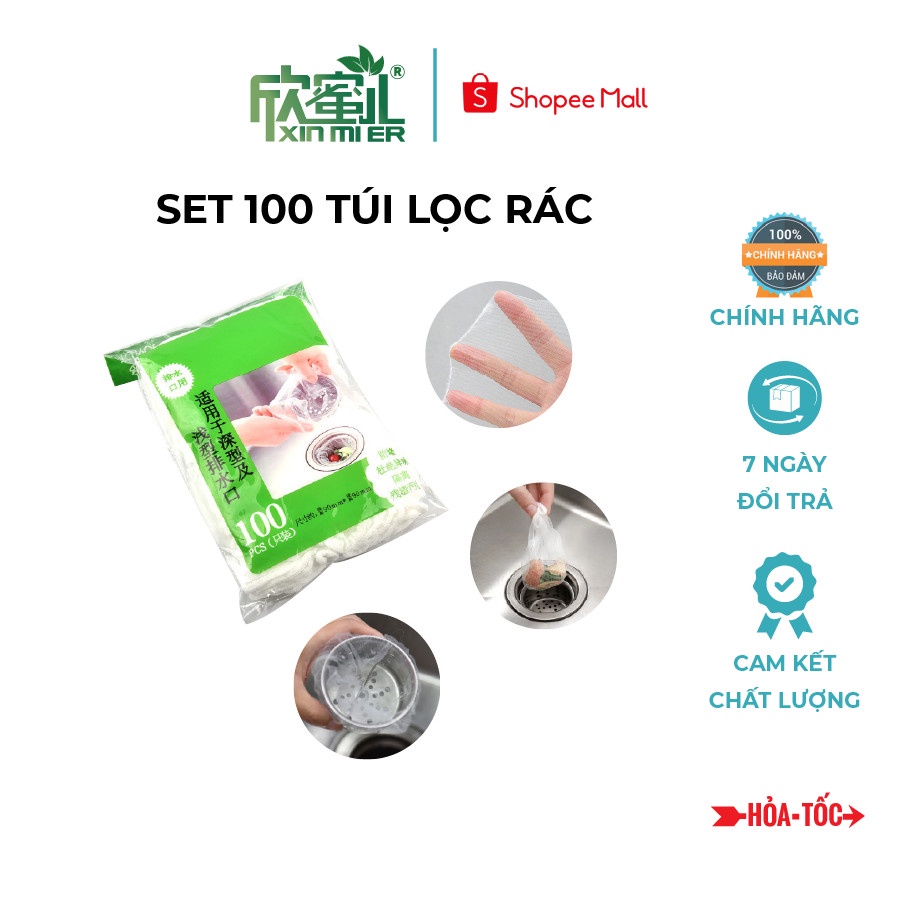 Túi Lọc Rác Xinmier Bồn Rửa Chén Bát  Có Chun Co Giãn Chống Tắc Nghẽn Ống (Set 100 chiếc)