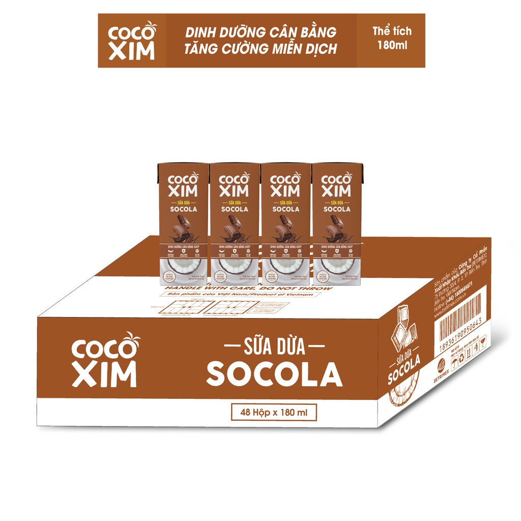 [Mã FMCGM25 - 10% ĐH 150K] Lốc 4 Sữa dừa đóng hộp Sữa dừa socola Cocoxim dung tích 180ml/hộp