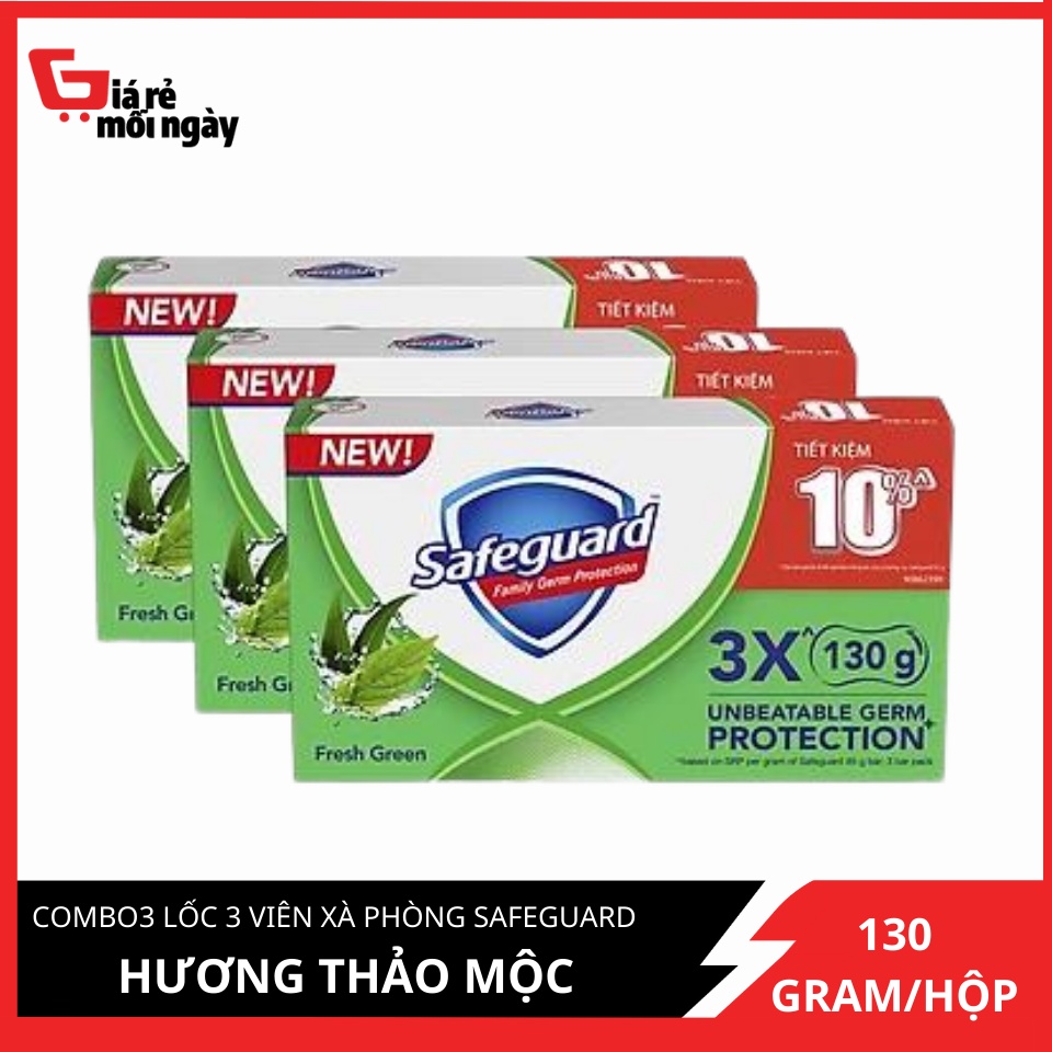 Combo 3 - Lốc 3 Xà Bông Cục Safeguard Thảo Mộc Thơm Mát 130g x 3