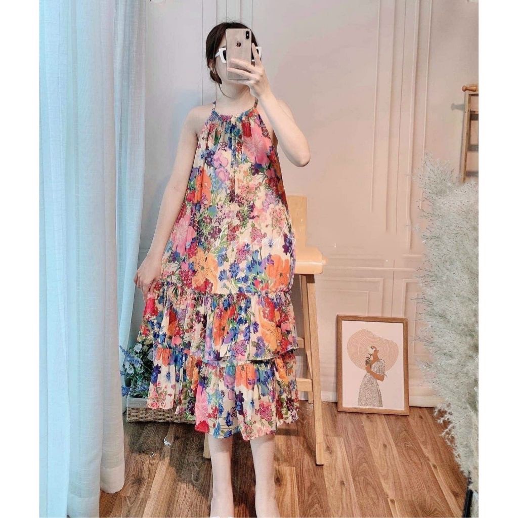 Váy suông HOA tiểu thư MAMA DRESS váy YẾM sành điệu sang xịn đi du lịch đi chơi đi biển đẹp