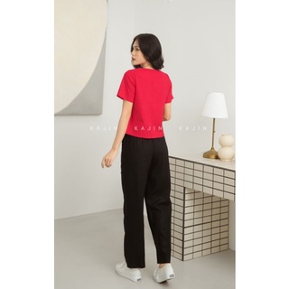 Áo linen cổ V nút gỗ đắp tà