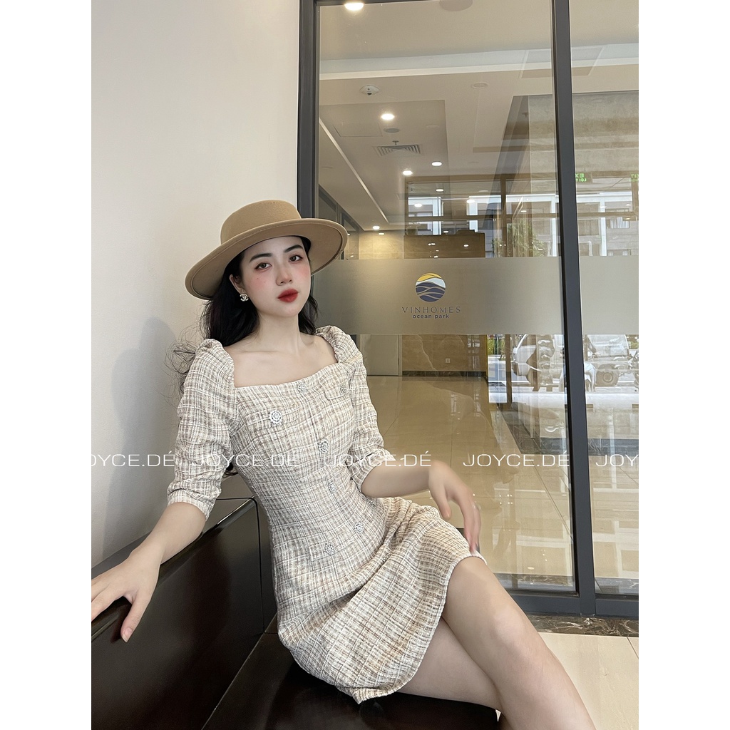 Váy dạ tweed cúc ngọc tay lửng | BigBuy360 - bigbuy360.vn