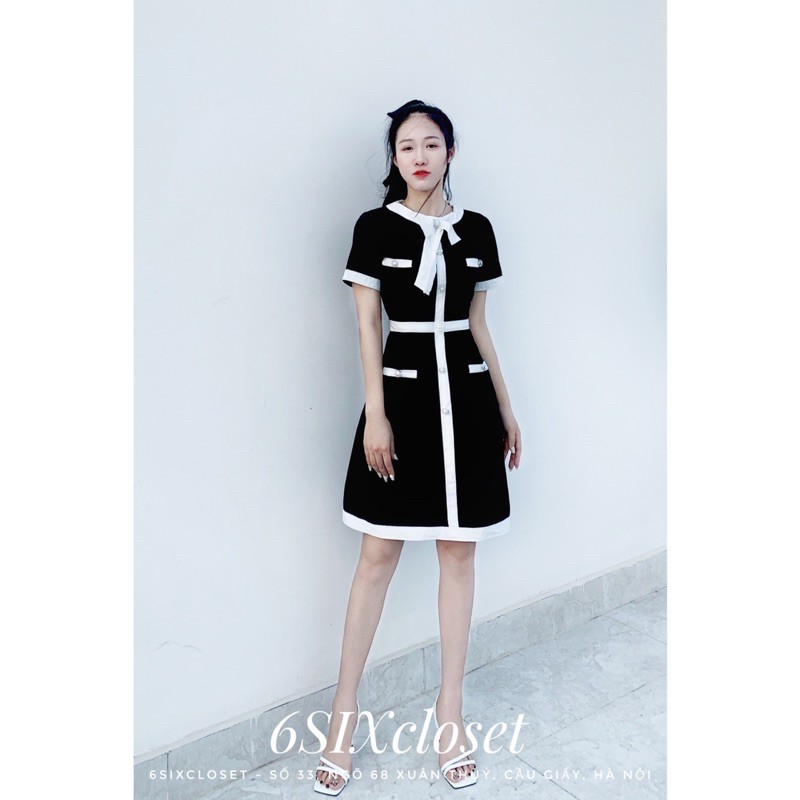 Váy hồng cúc ngọc đính nơ thời trang công sở 6SIX closet | BigBuy360 - bigbuy360.vn