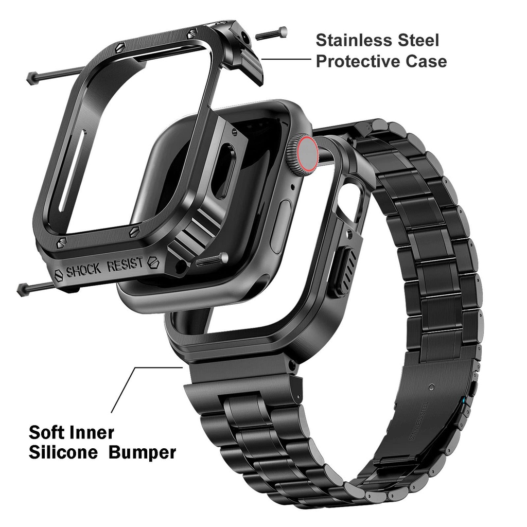 Bộ Dây Đeo Sang Trọng 45mm 45 44 mm Bằng Thép Không Gỉ Cho Đồng Hồ Thông Minh Apple Watch series 4 5 SE 6 7