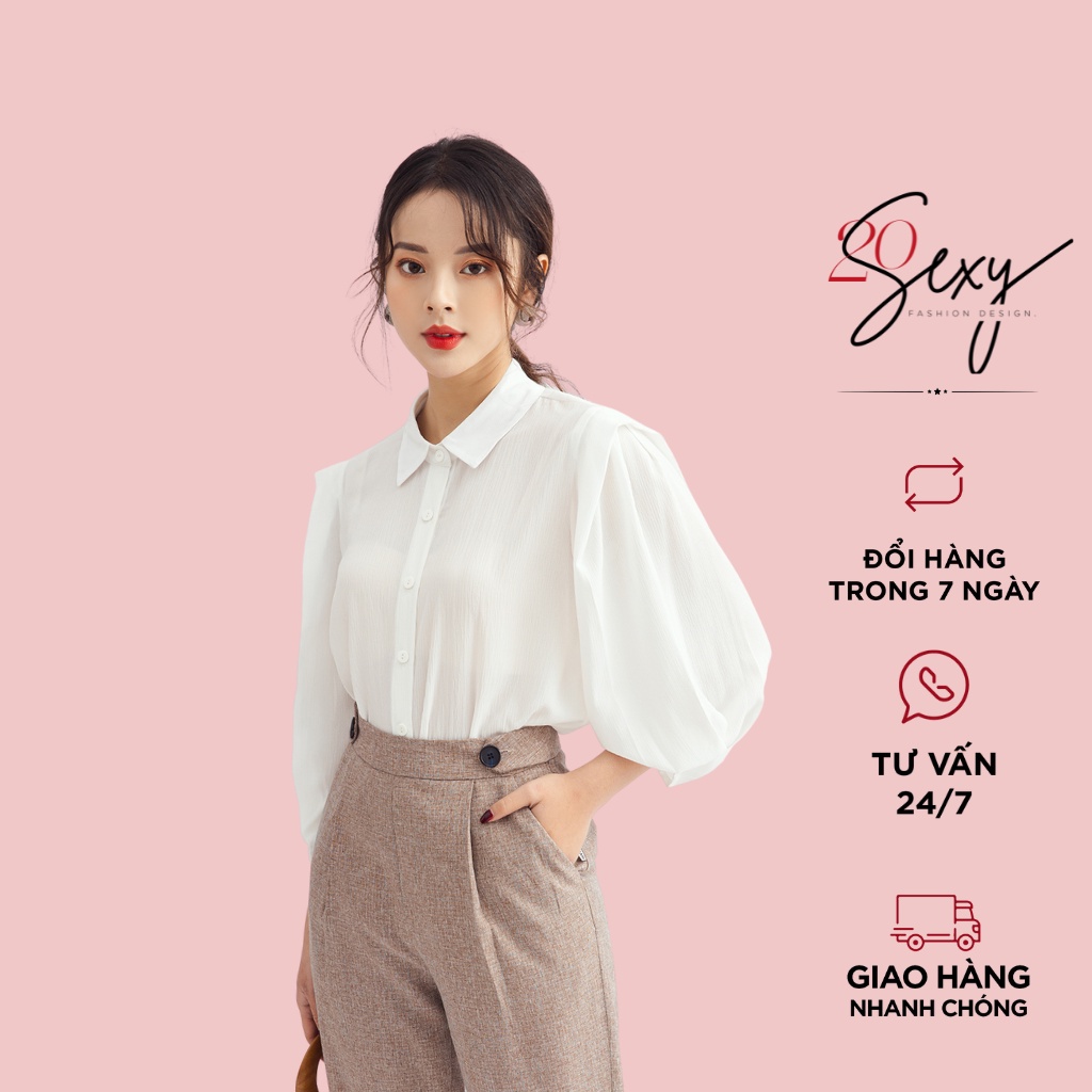 Áo Sơ mi dài tay tay xếp ly 20Sexy by 20AGAIN thiết kế basic công sở trẻ trung ASA1104