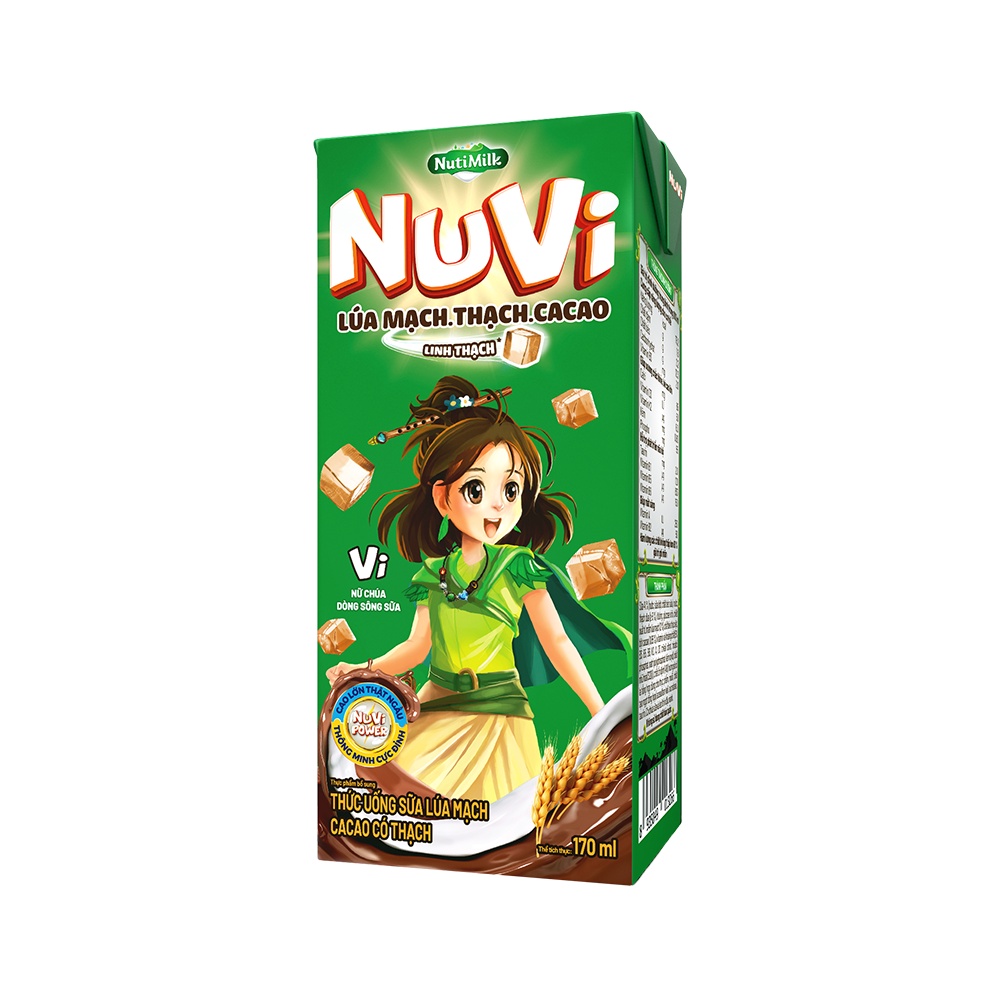 Thùng 48 hộp NuVi TU Sữa Lúa Mạch Cacao Có Thạch Hộp 170 ml/hộp