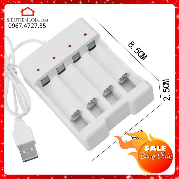 Máy Sạc Pin Tiểu AA,AAA Đa Năng 4 In 1 Xài Cổng USB