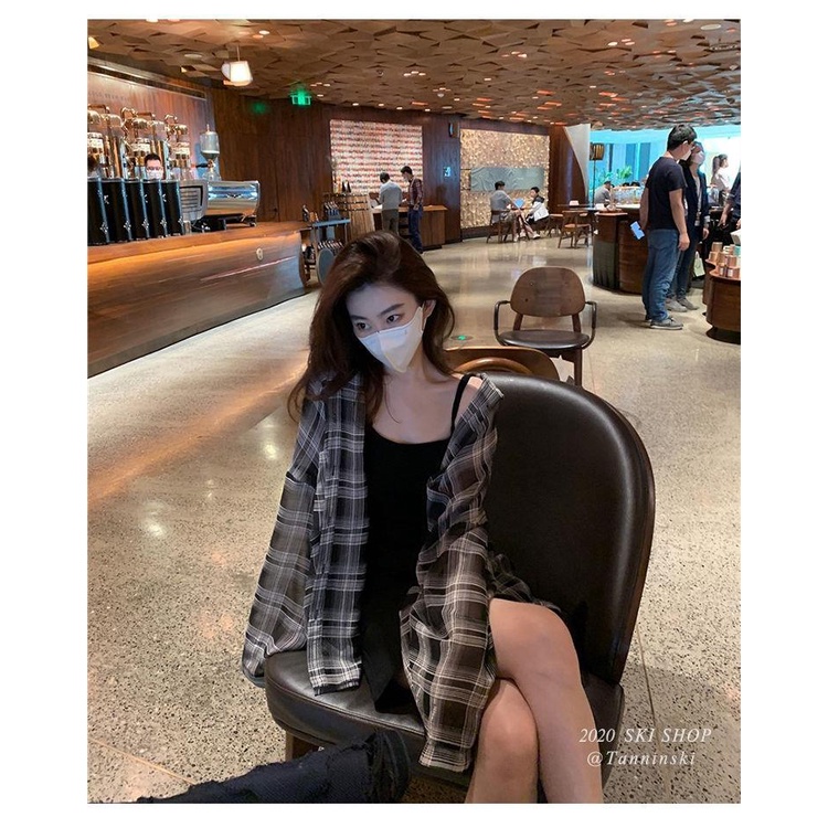 Áo Khoác Sơ Mi chiffon Dáng Rộng Họa Tiết Kẻ Sọc Phong Cách Hàn Quốc Thời Trang Mùa Hè Cho Nữ