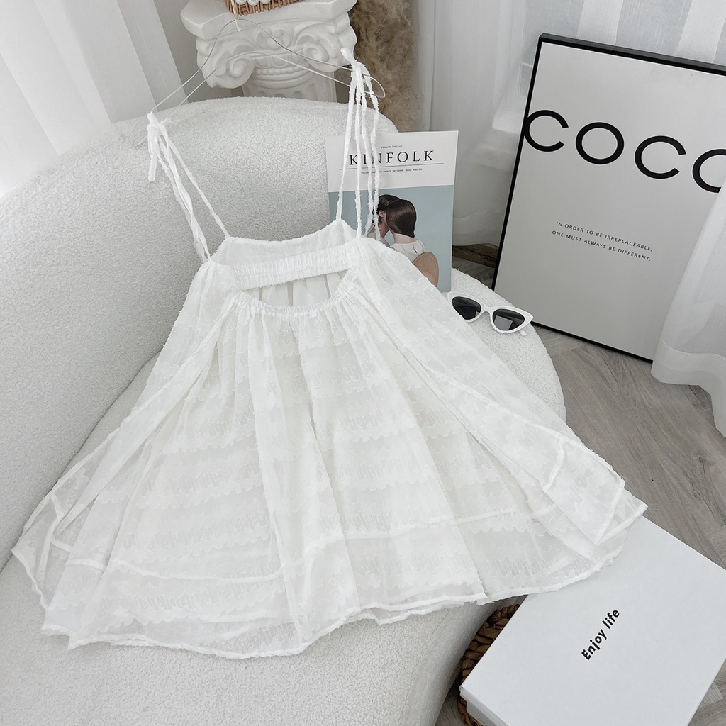 ĐẦM 2S DÂY babyDOLL dáng SUÔNG TRẮNG KHOÉT LƯNG