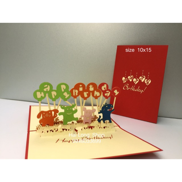 Bầy thú cầm bóng - sinh nhật - Birthday  - Thiệp 3D