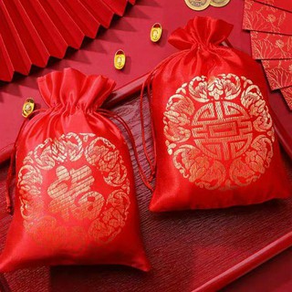 Túi vải gấm - Túi gấm chữ Phúc, Thọ - Túi gấm đỏ may mắn