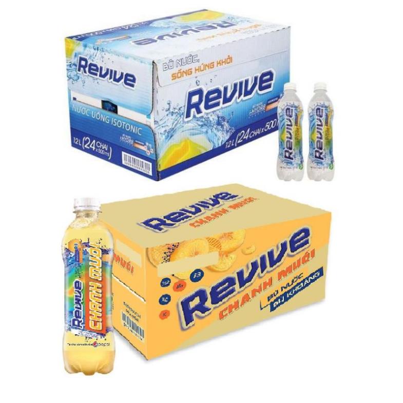 Thùng 24 chai revive chanh muối 390ml và thùng 24 chai revive 500ml