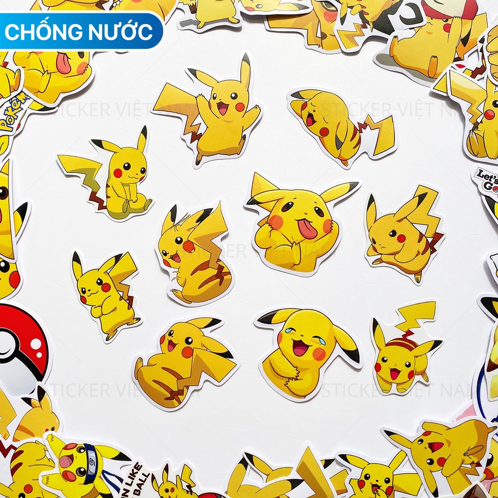 Sticker PIKACHU - Chất liệu PVC chất lượng cao chống nước - Kích thước 4-8cm -  Sticker Việt Nam