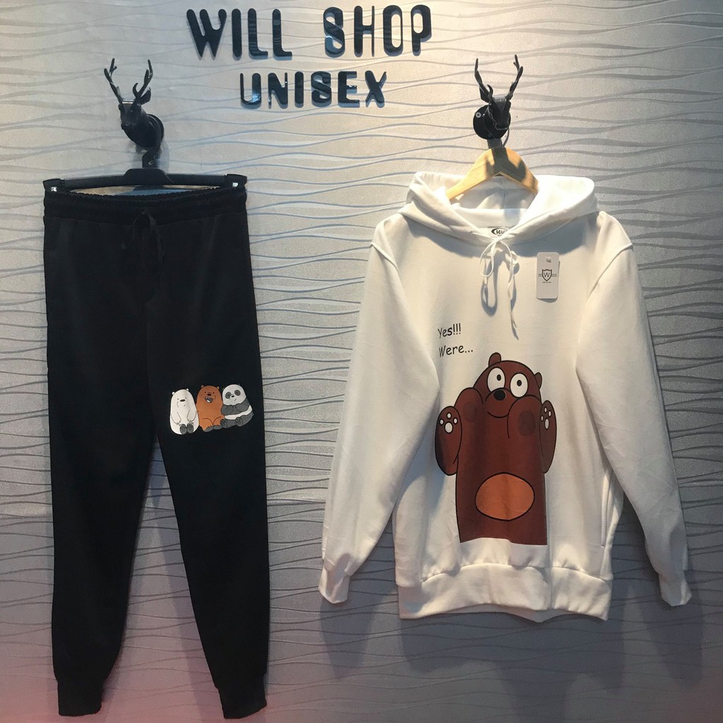 SET HOODIE UNISEX THIẾT KẾ GẤU TRẮNG/ĐEN/VÀNG