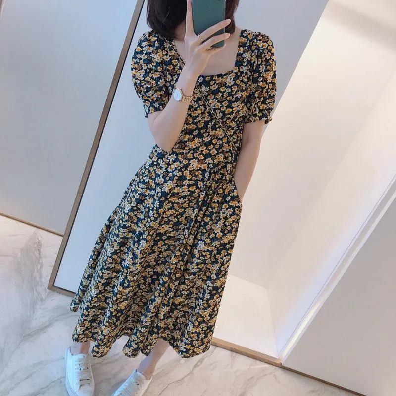 Đầm Tay Ngắn Hoạ Tiết Hoa Phong Cách Hàn Quốc/ Size Lớn Cho Nữ