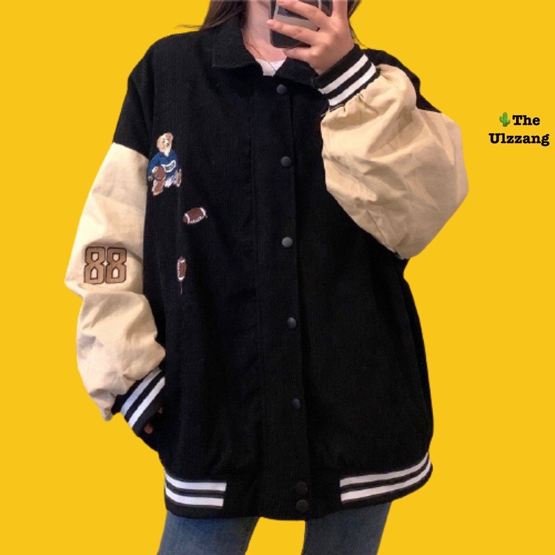 🌵 𝐓𝐡𝐞𝐔𝐥𝐳𝐳𝐚𝐧𝐠 🌵 066 Áo Khoác Nữ KaKi Nhung Tâm Thêu Gấu Nút Bấm Hàng Quảng Châu