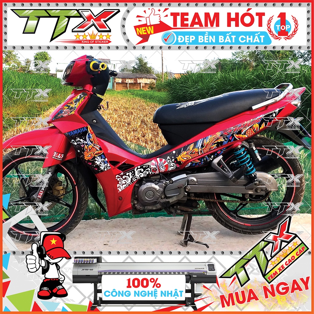 Tem rời sirius cá hóa rồng , Team chế sirius dán xe màu đỏ nền đen tuyệt đẹp , Shop TTX Tem xe sirius mã (S0041/00)