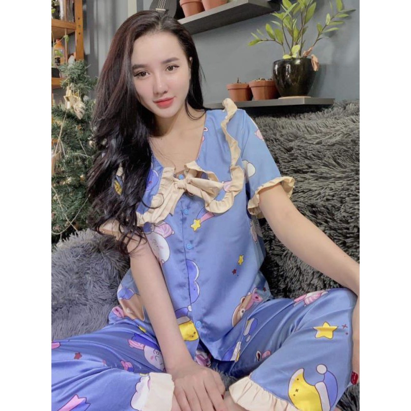 Đồ ngủ pijama 🌸 FREESHIP 🌸 Pijama tiểu thư lụa satin quảng châu, hình chụp thật