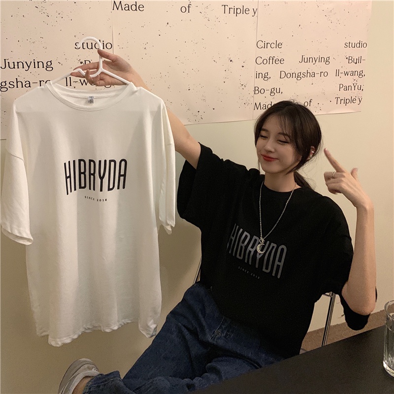 Áo Thun Ngắn Tay Cổ Tròn In Chữ Đơn Giản Thời Trang Nữ