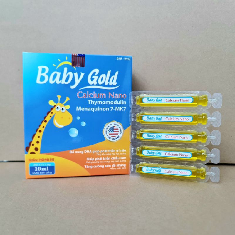 Baby Gold Calcium Nano bổ sung canxi, chống còi xương suy dinh dưỡng - Hộp 20 ống