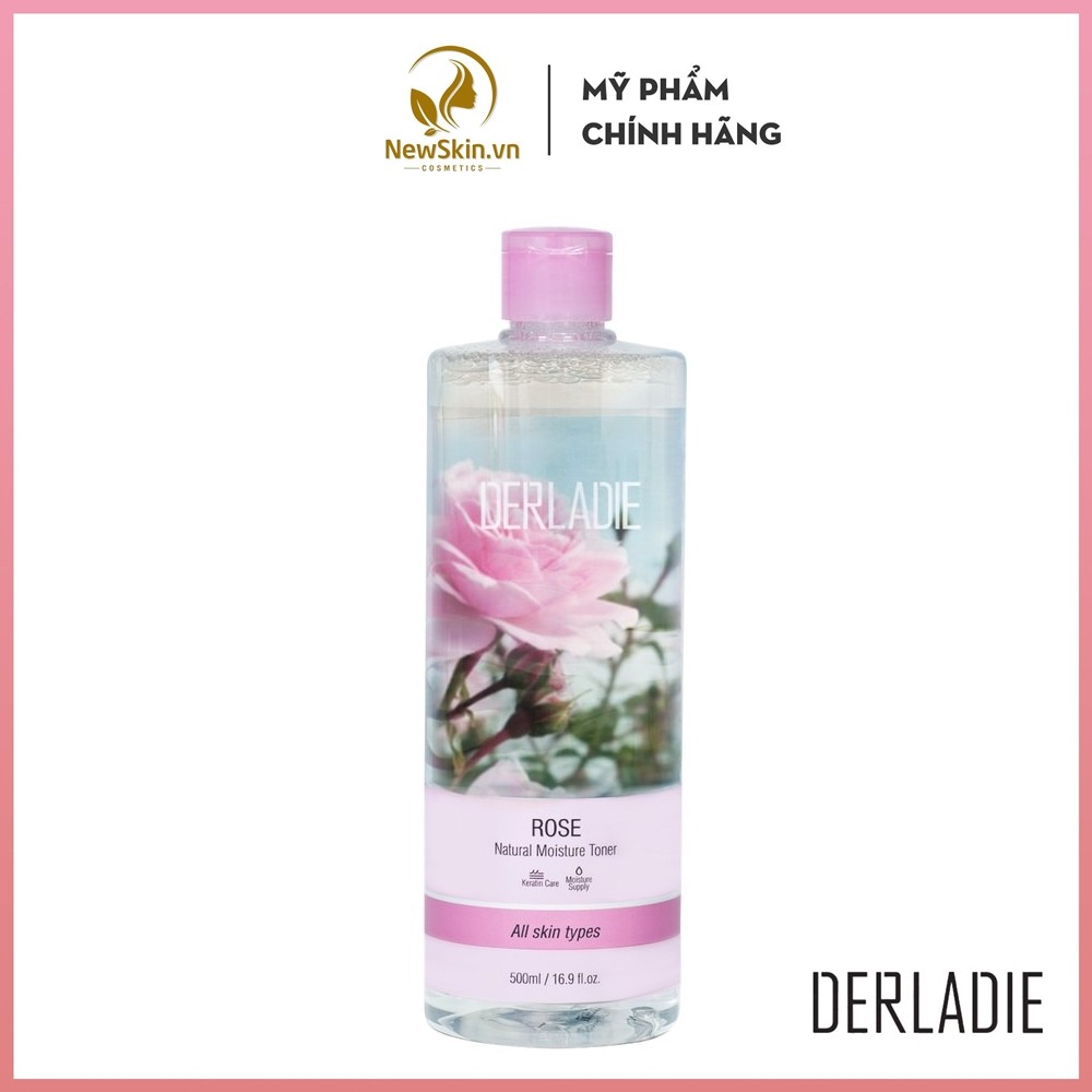 Nước Hoa Hồng Ngăn Mụn, Thu Nhỏ Lỗ Chân Lông Chiết Xuất Hoa Hồng Derladie Natural Moisture Toner Rose 500ml