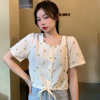 Áo Kiểu Nữ Tay Ngắn Rút Dây Eo Cổ Vuông Thời Trang Mới Av136