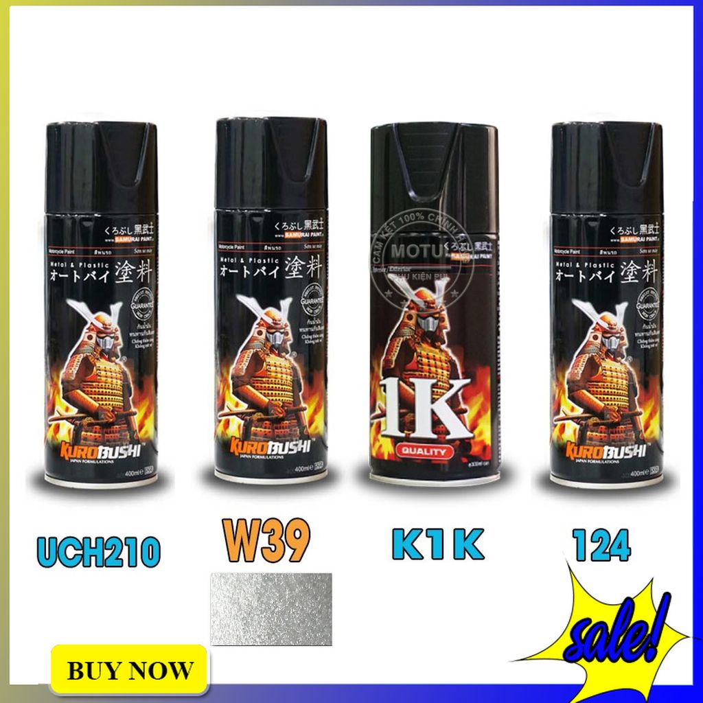 Combo 4 sơn xịt Samurai màu bạc kim loại (gồm W39 - UCH210 - 3/124 - K1K - Giấy nhám P800)