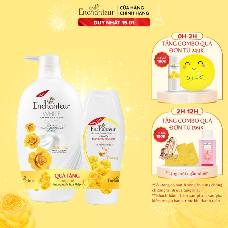 [MỚI] Sữa tắm trắng và dưỡng ẩm Enchanteur 650gr/chai - Tặng Dầu gội 150gr