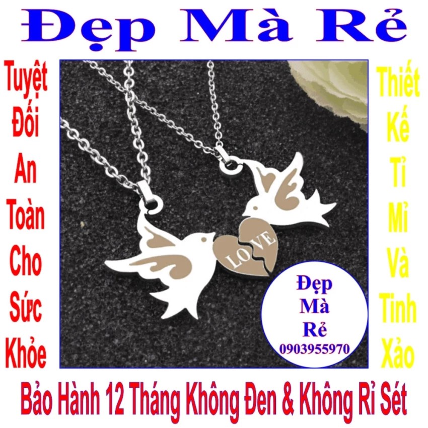 Dây chuyền cặp đẹp  hình đôi chim bồ câu khắc chữ LOVE - Giá bán như trên là 1 cặp = 2 sợi như hình