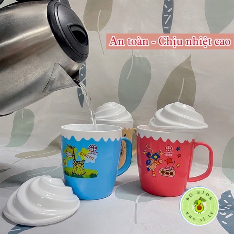 Cốc kem Việt Nhật nhiều họa tiết (MS: 6091), Ly kem kèm nắp có quai cầm BOKIDS STORE HBQ BLOGTAMSU