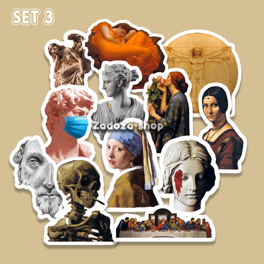 Sticker hình dán trang trí mũ bảo hiểm, laptop chủ đề hội họa cổ điển phong cách vintage classic