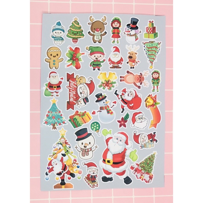 sét 30-50 sticker noel giáng sinh ép lụa cắt laze bóc dán