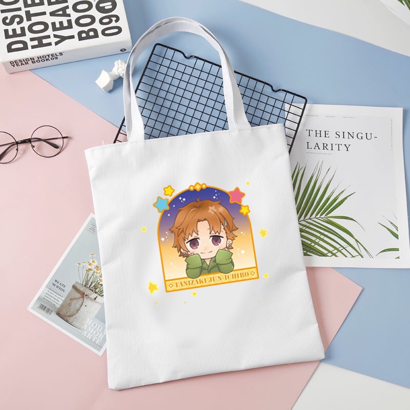 Túi tote vải đen trắng in hình anime chibi BUNGOU STRAY DOGS dễ thương