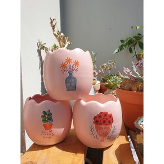 Chậu trứng hình mini màu hồng 8cmx8cm - Chậu trồng cây cảnh - Sen Đá - Xương Rồng - Hoa nhỏ - Kiểu vành TRÒN MIỆNG TRỨNG