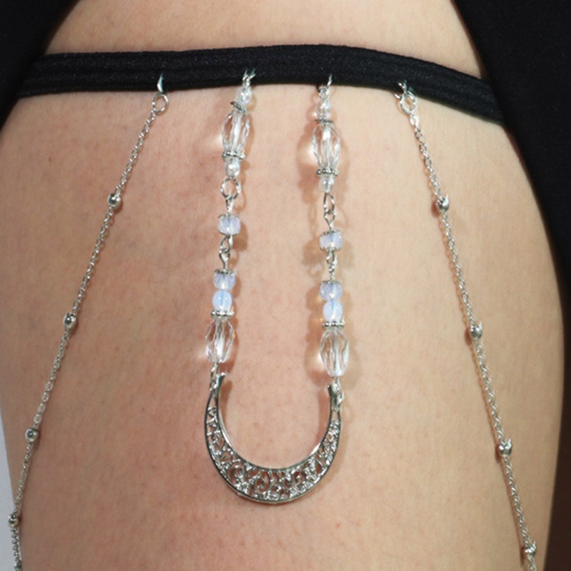 Youyo Chuỗi Đeo Đùi Tua Rua Màu Bạc Mặt Trăng Pha Lê Phong Cách Gothic Cho Bikini