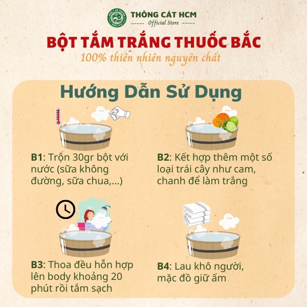 Bột tắm trắng ủ trắng body thuốc bắc thảo dược thiên nhiên giúp dưỡng trắng da, se khít lỗ chân lông Thông Cát HCM