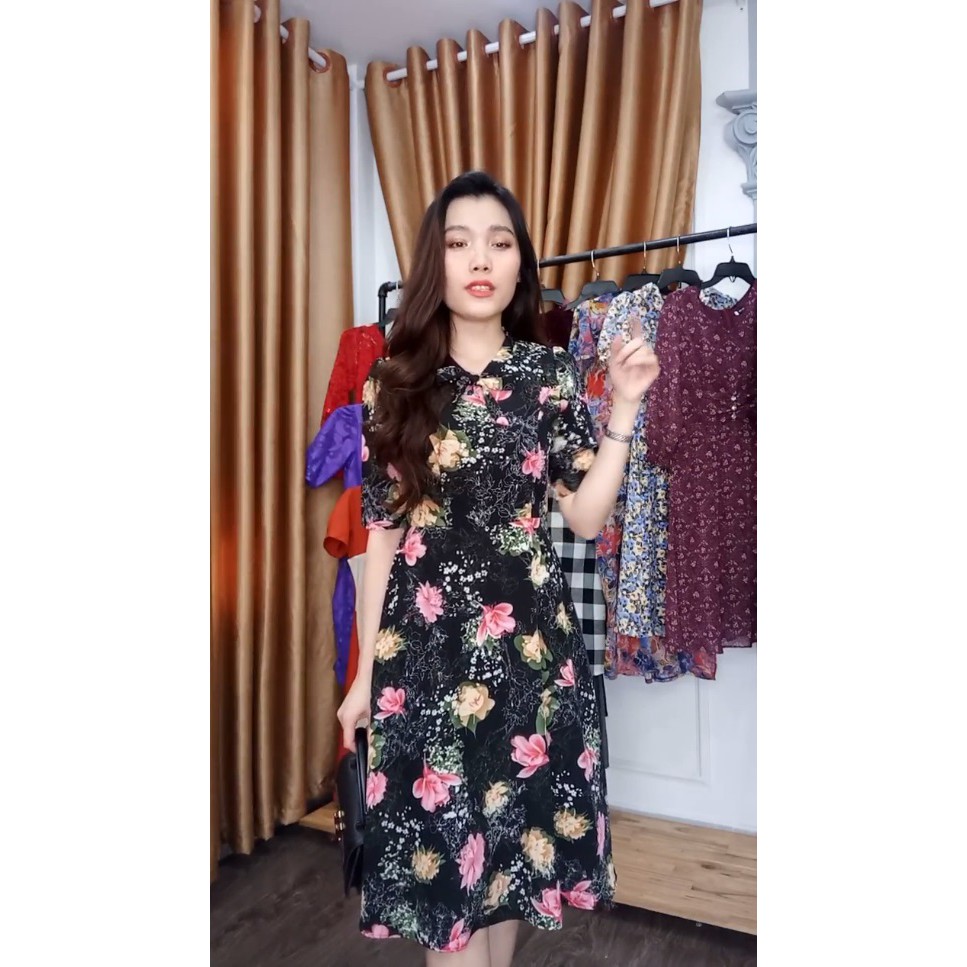Đầm hoa phom xòe tay lỡ Da1387 vải lụa mango mềm êm mát | BigBuy360 - bigbuy360.vn