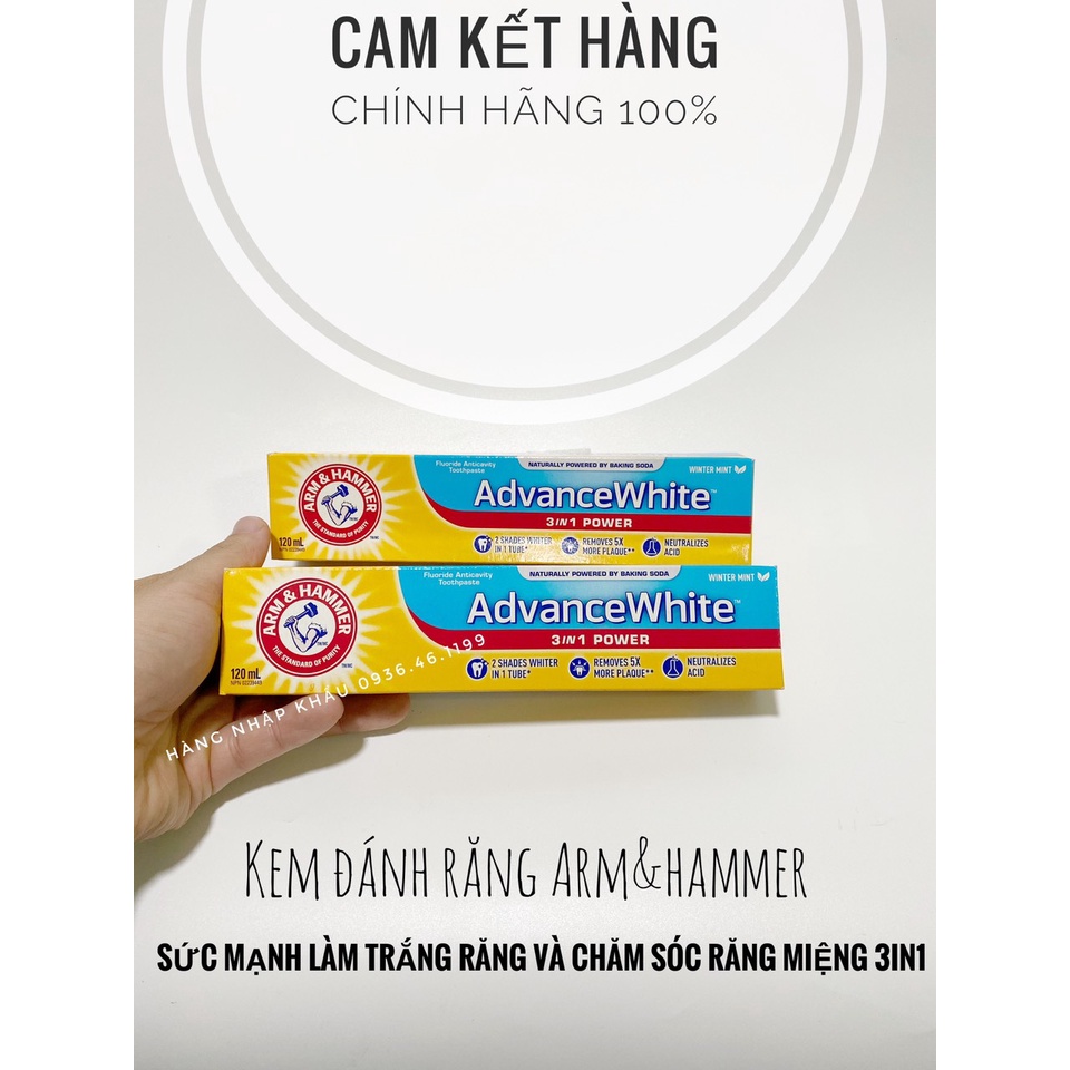 (Chính hãng)Kem đánh răng trắng răng 3in1 ARM &amp; HAMMER BAKING SODA 120GR