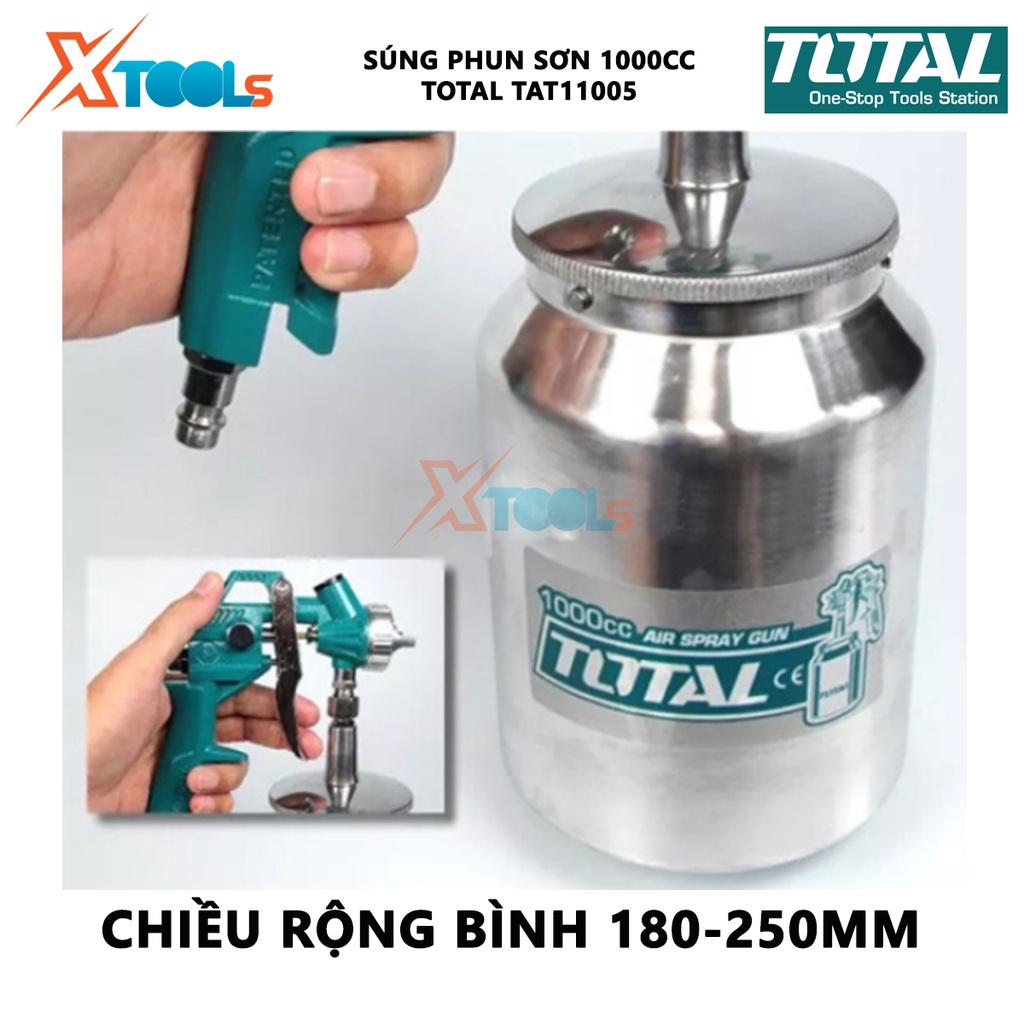 Súng phun sơn Total TAT11005 Máy phun sơn cầm tay Đầu vòi 1.5mm Áp lực: 3-4bar Mức tiêu thụ 4.2-7.1cfm [XTOOLs]