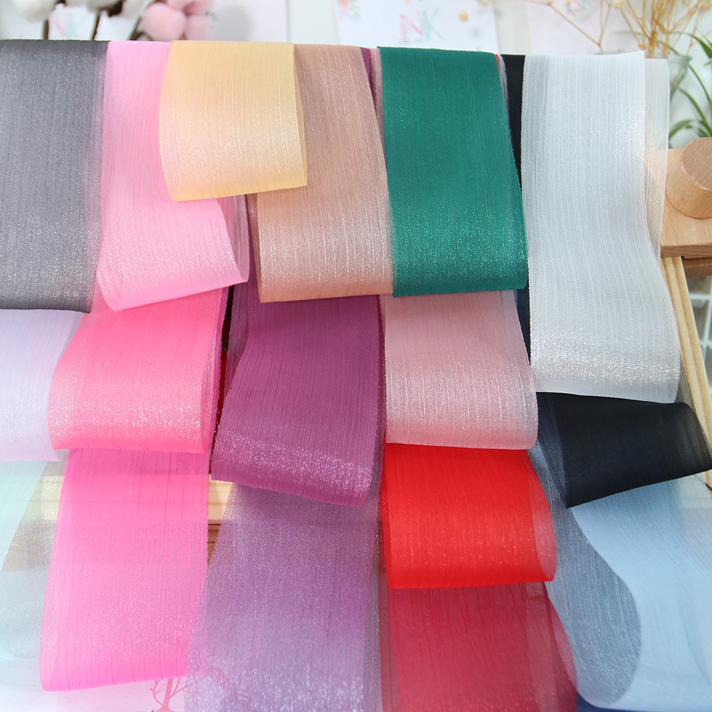 Ruy băng voan sợi nhăn Hàn Quốc không viền kích thước 6cm cuộn 5m